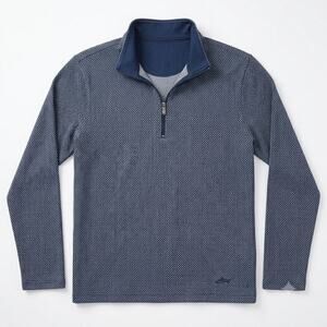 Tommy Bahama 1/4 Zip Mock Neck French Terry Sweater Blue Chevron Mens Medium
